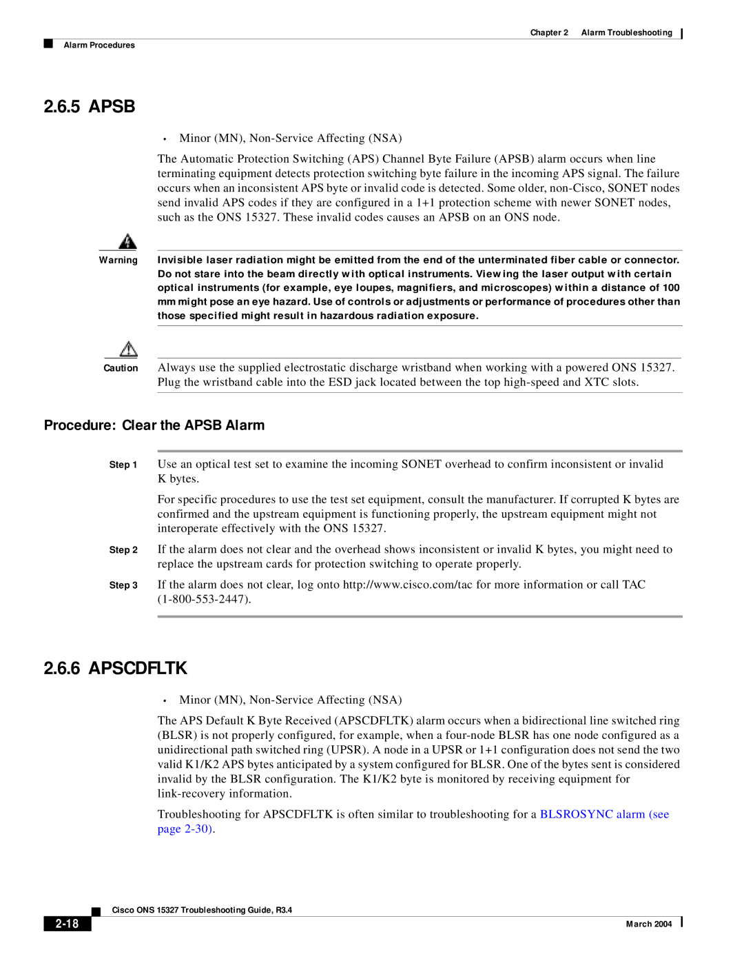 Cisco Systems ONS 15327 manual Apscdfltk, Procedure Clear the Apsb Alarm 