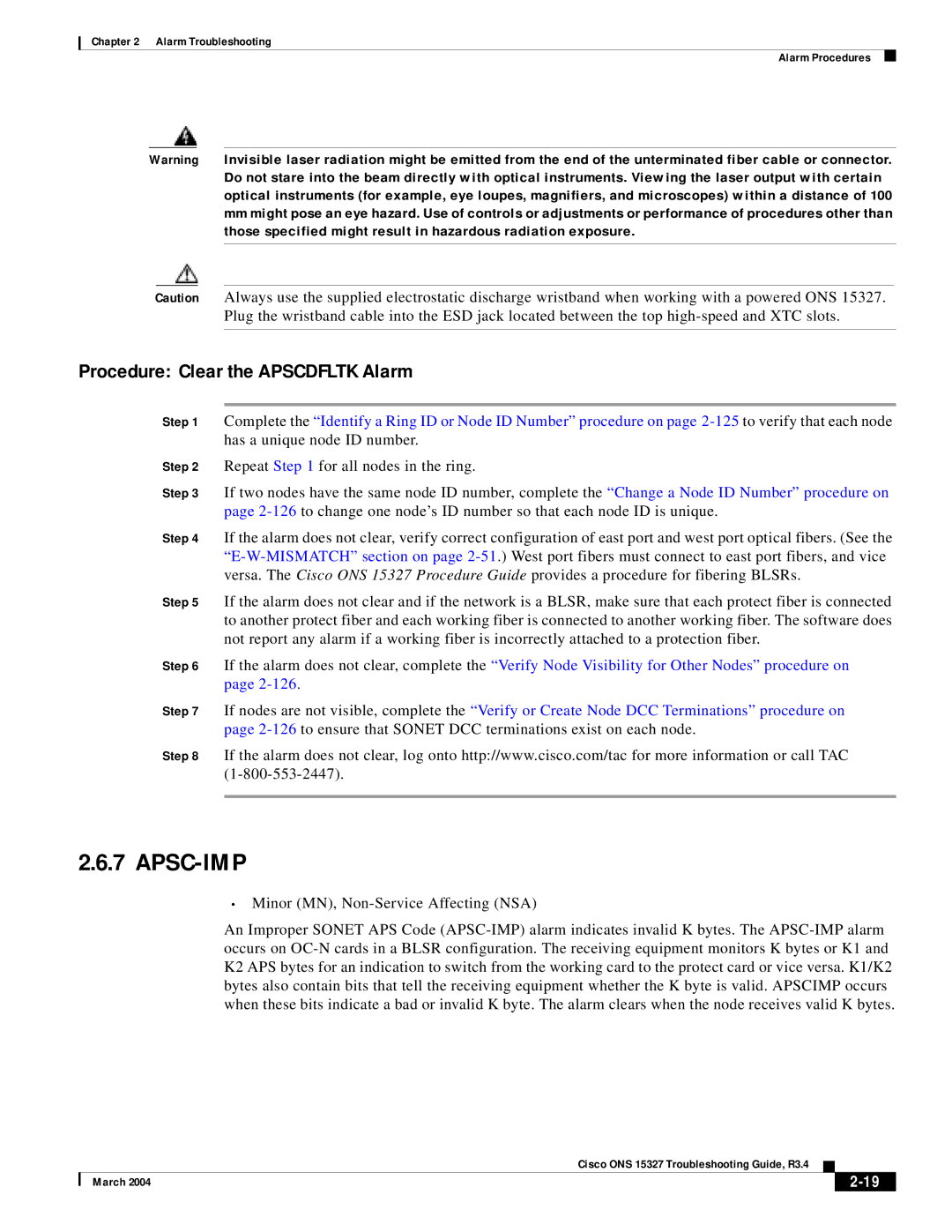 Cisco Systems ONS 15327 manual Apsc-Imp, Procedure Clear the Apscdfltk Alarm 