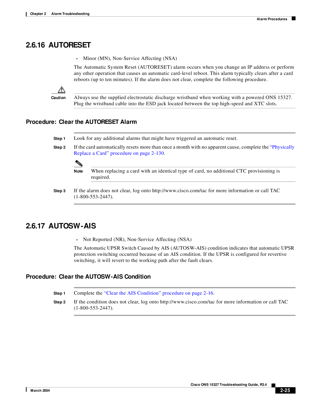 Cisco Systems ONS 15327 Autosw-Ais, Procedure Clear the Autoreset Alarm, Procedure Clear the AUTOSW-AIS Condition 