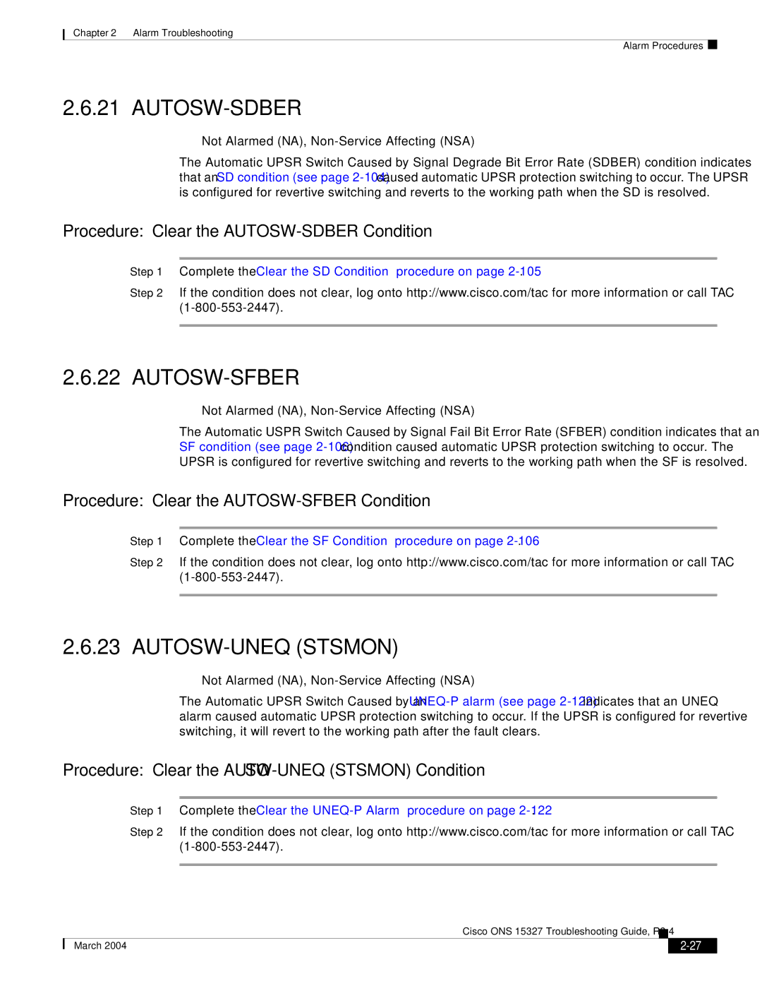 Cisco Systems ONS 15327 manual Autosw-Sdber, Autosw-Sfber, AUTOSW-UNEQ Stsmon 