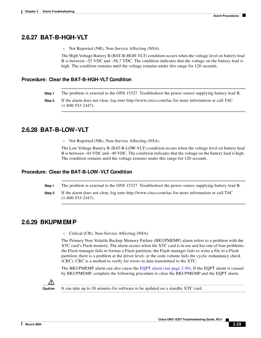 Cisco Systems ONS 15327 manual Bat-B-Hgh-Vlt, Bat-B-Low-Vlt, Bkupmemp, Procedure Clear the BAT-B-HGH-VLT Condition 