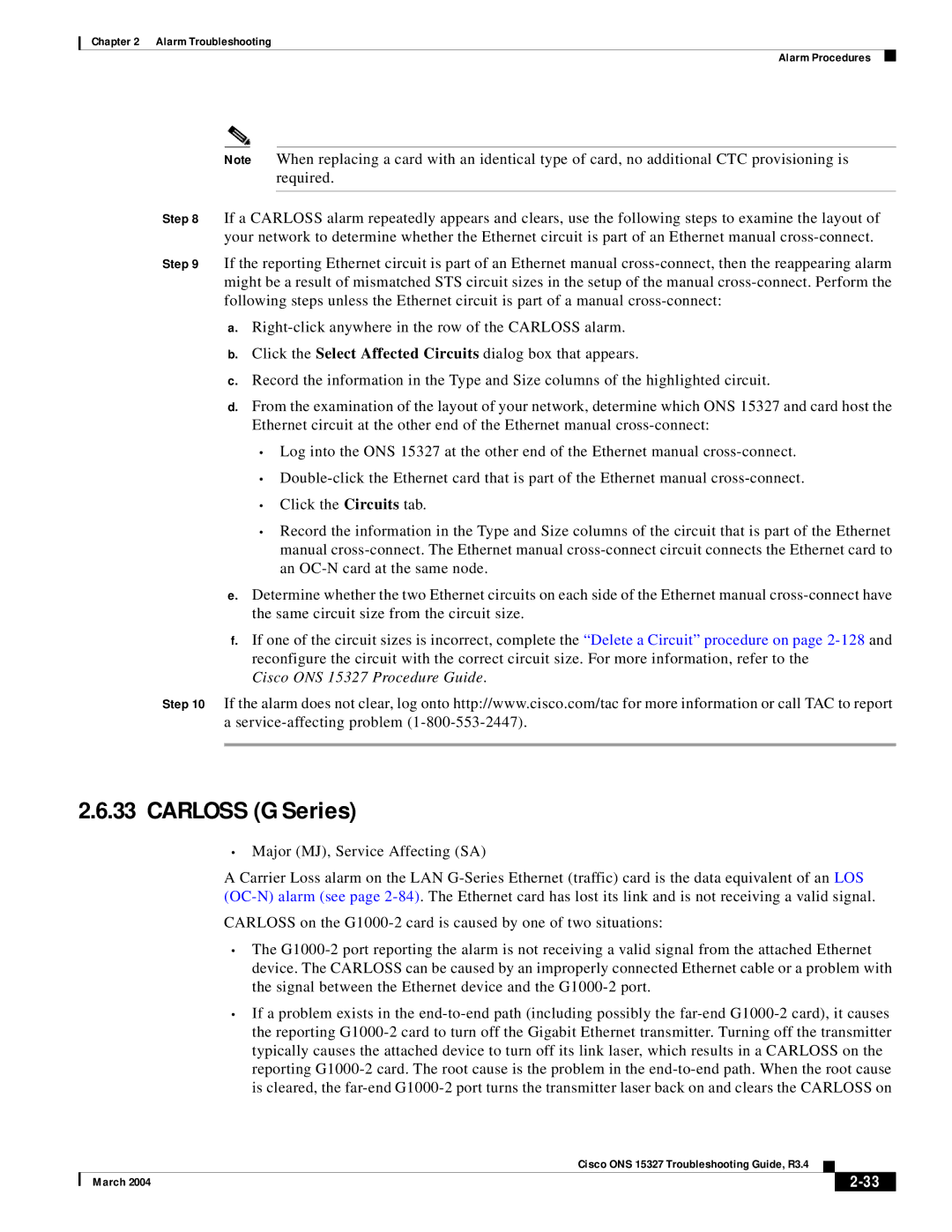 Cisco Systems ONS 15327 manual Carloss G Series 