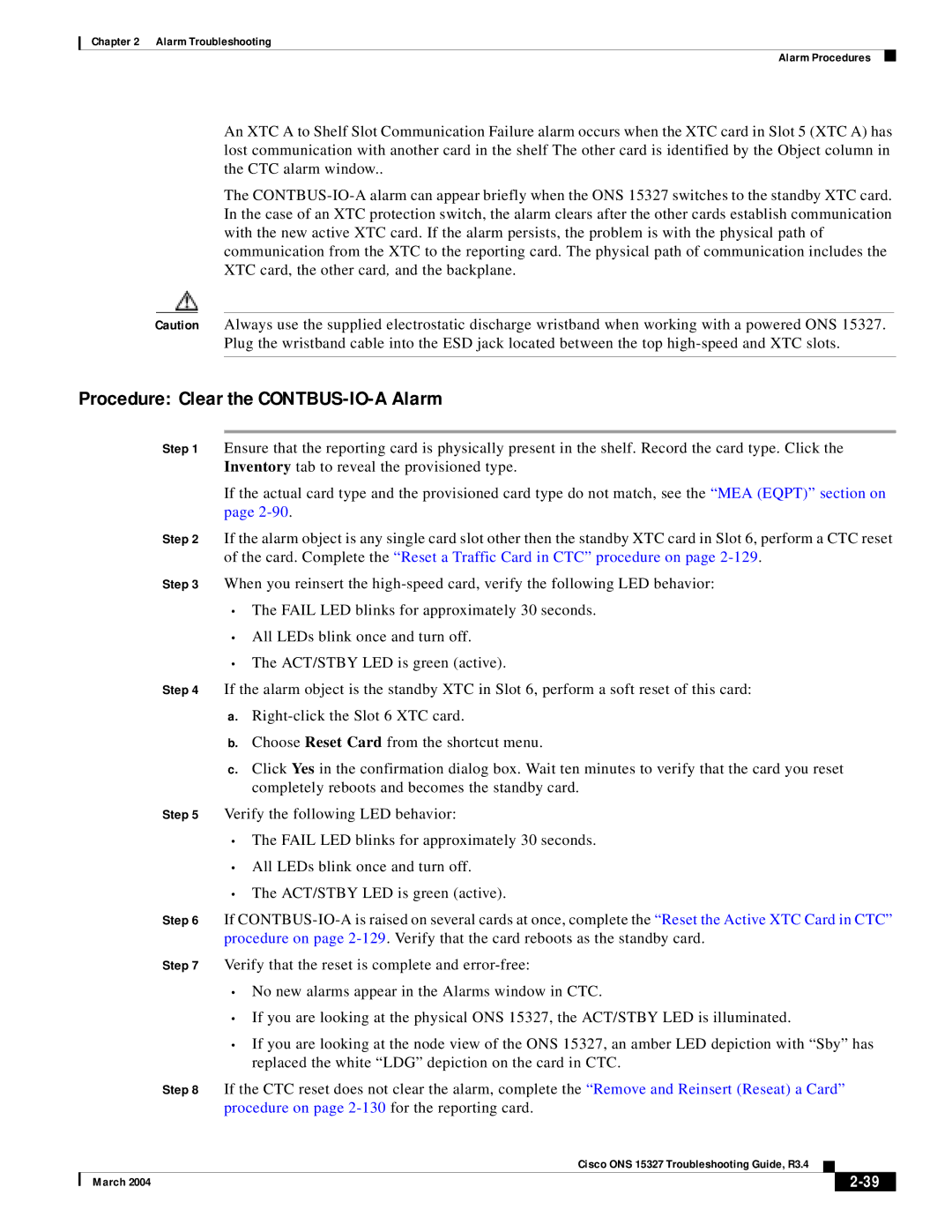 Cisco Systems ONS 15327 manual Procedure Clear the CONTBUS-IO-A Alarm 