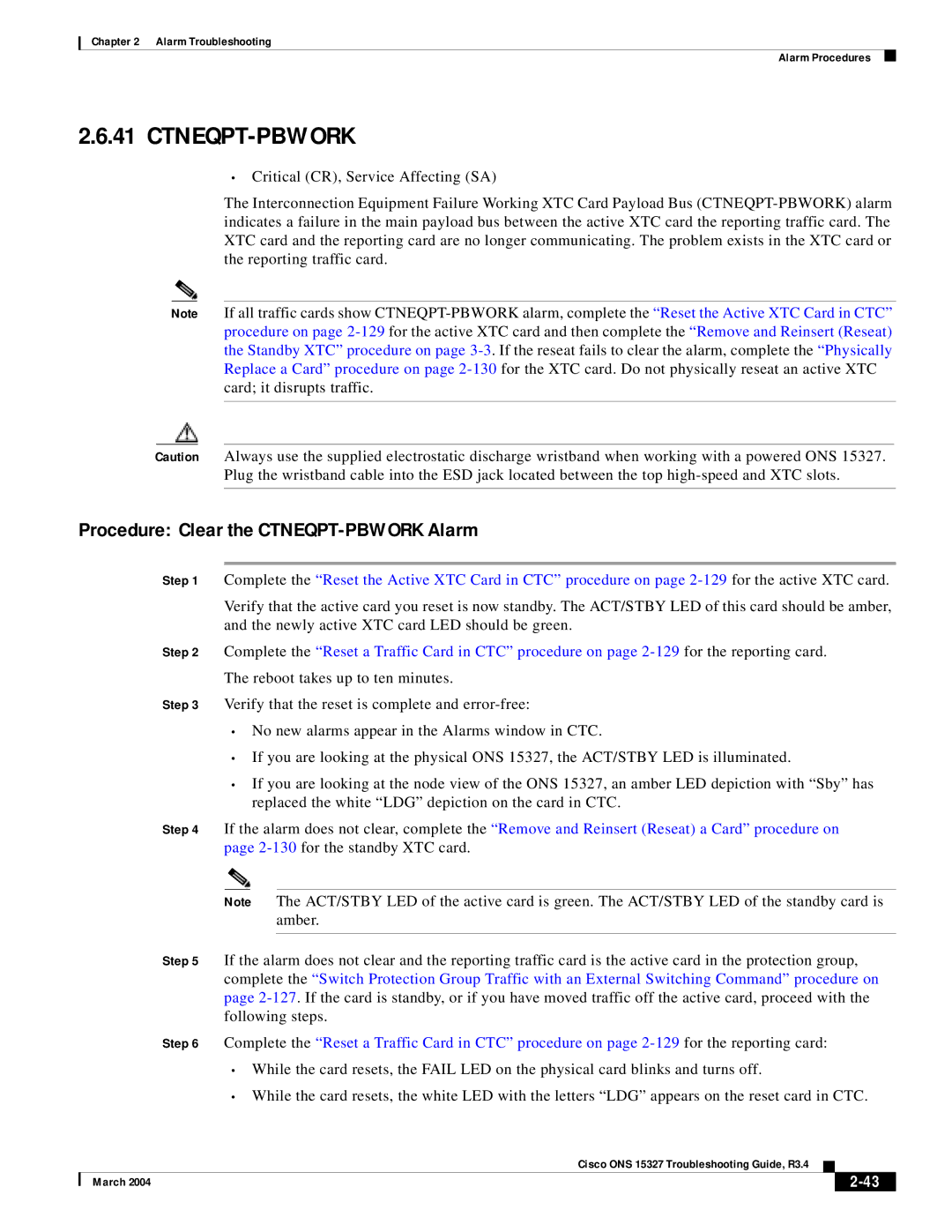 Cisco Systems ONS 15327 manual Ctneqpt-Pbwork, Procedure Clear the CTNEQPT-PBWORK Alarm 