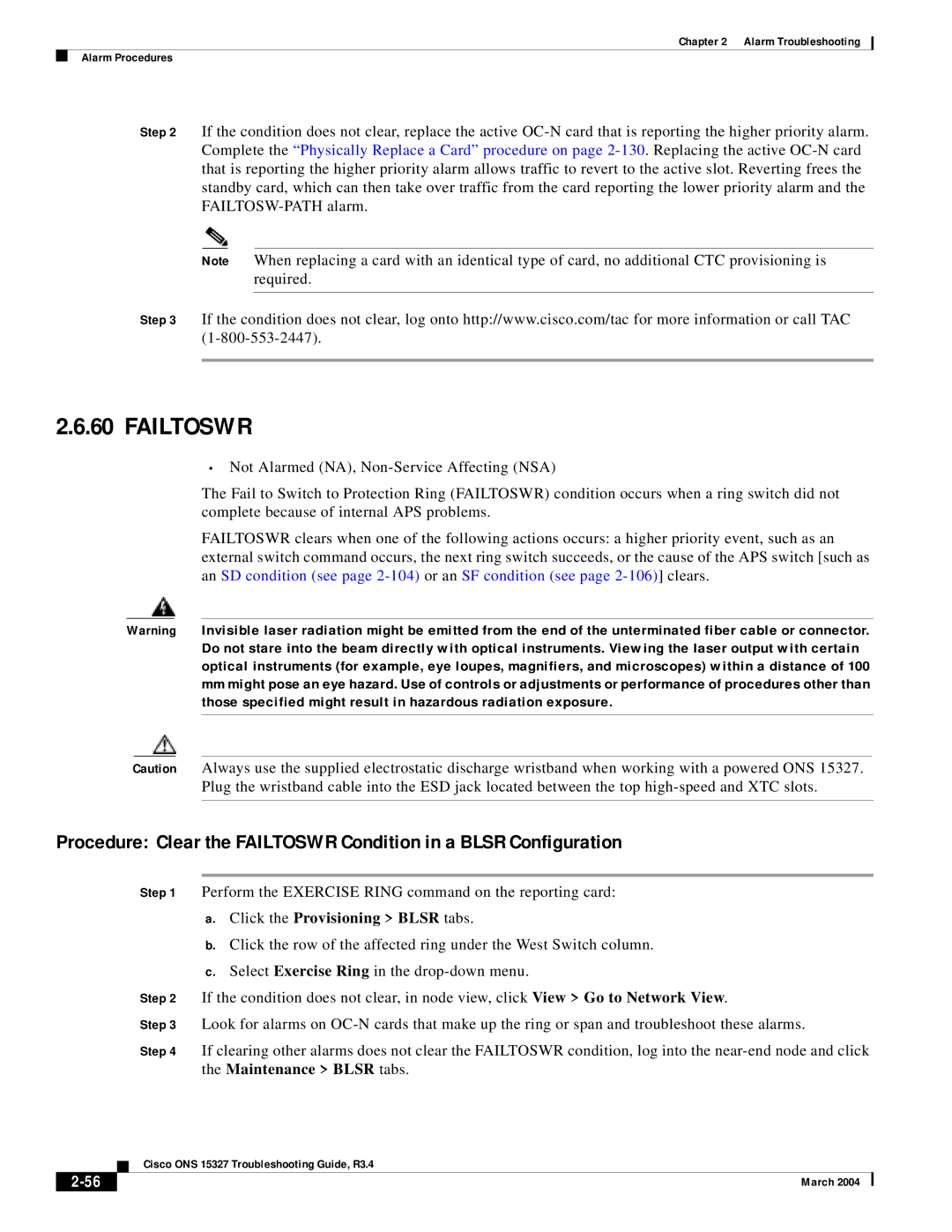 Cisco Systems ONS 15327 manual Failtoswr, Click the Provisioning Blsr tabs 