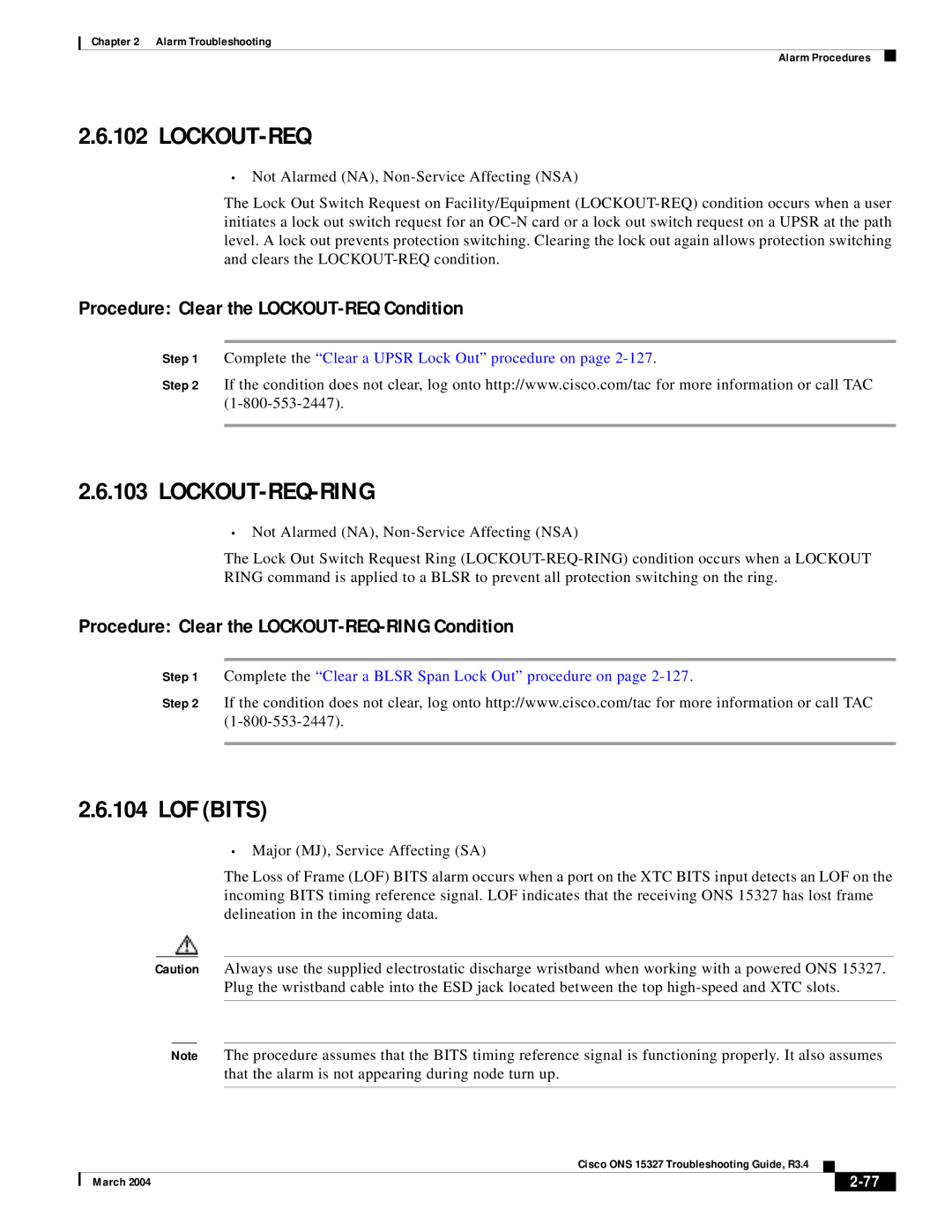 Cisco Systems ONS 15327 manual Lockout-Req-Ring, LOF Bits, Procedure Clear the LOCKOUT-REQ Condition 