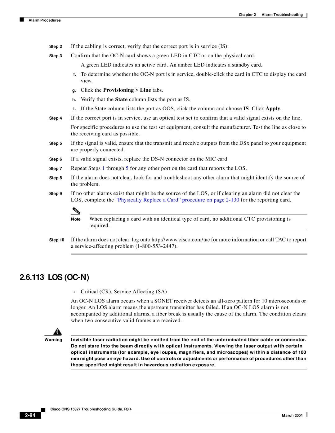 Cisco Systems ONS 15327 manual Los Oc-N 