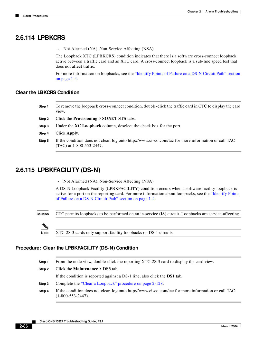 Cisco Systems ONS 15327 manual Lpbkcrs, Lpbkfacility DS-N, Clear the Lbkcrs Condition 