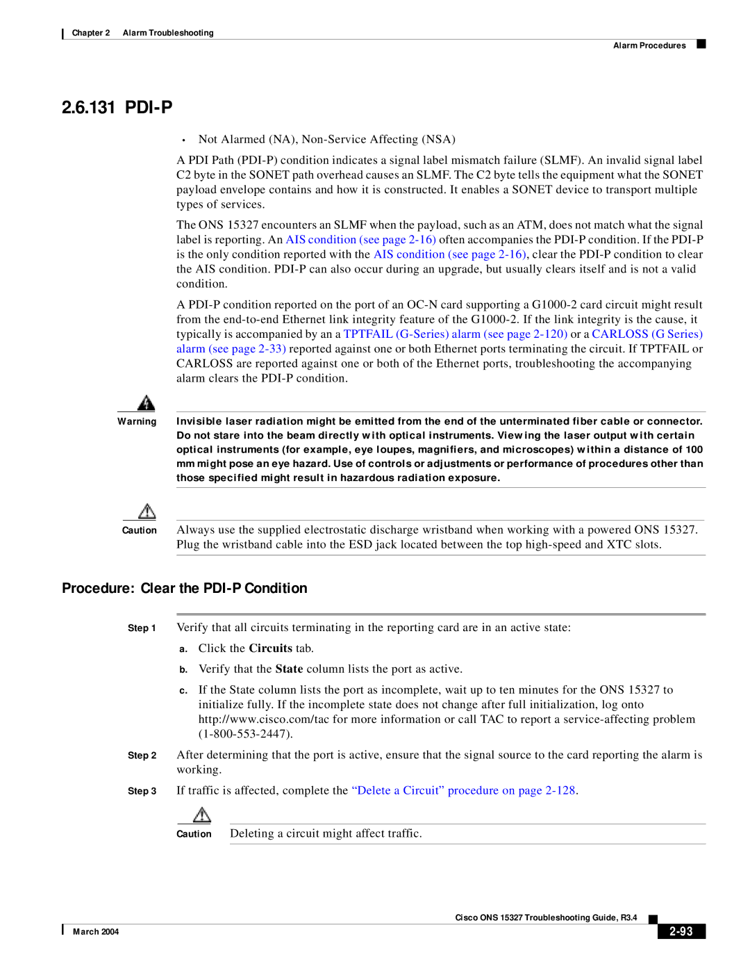 Cisco Systems ONS 15327 manual Pdi-P, Procedure Clear the PDI-P Condition 