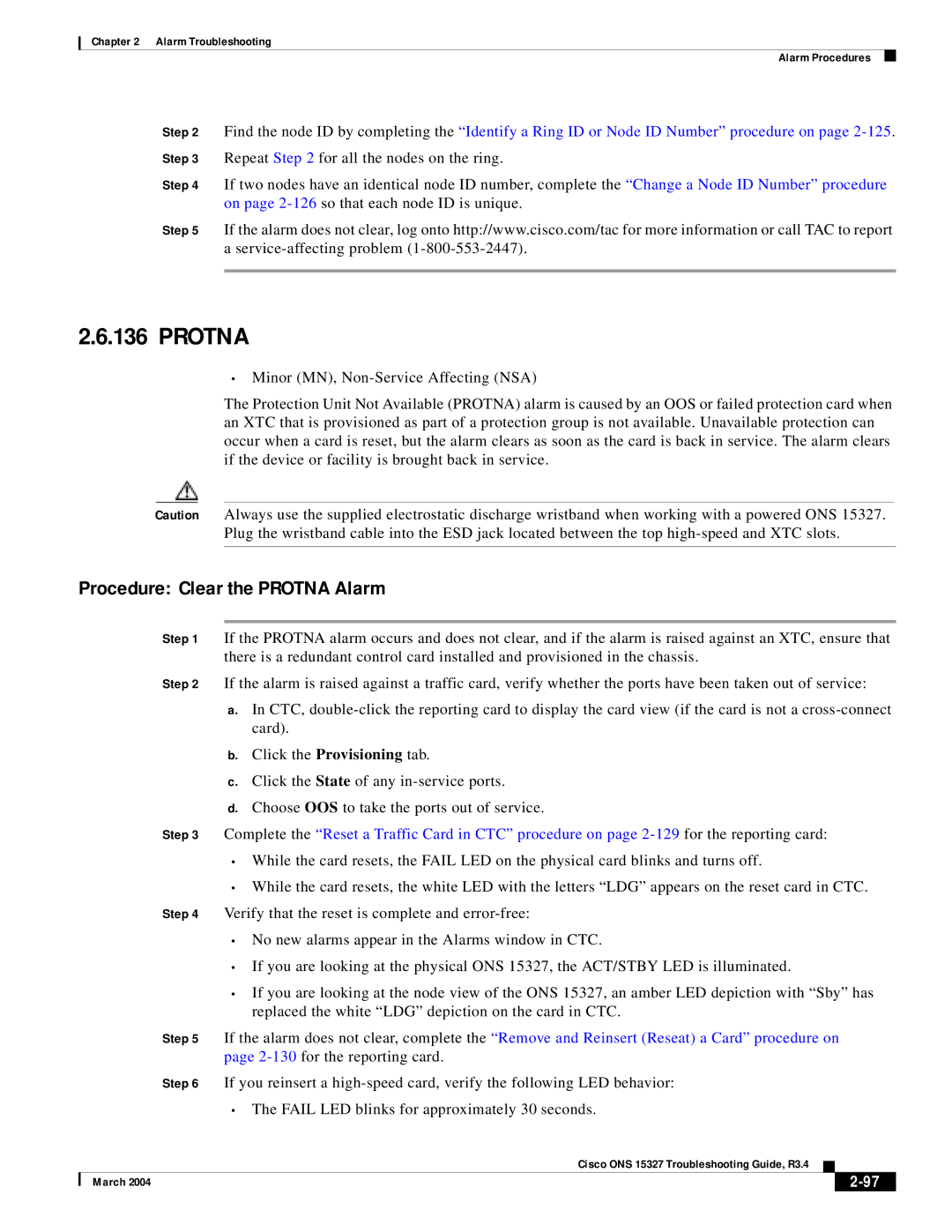 Cisco Systems ONS 15327 manual Procedure Clear the Protna Alarm 