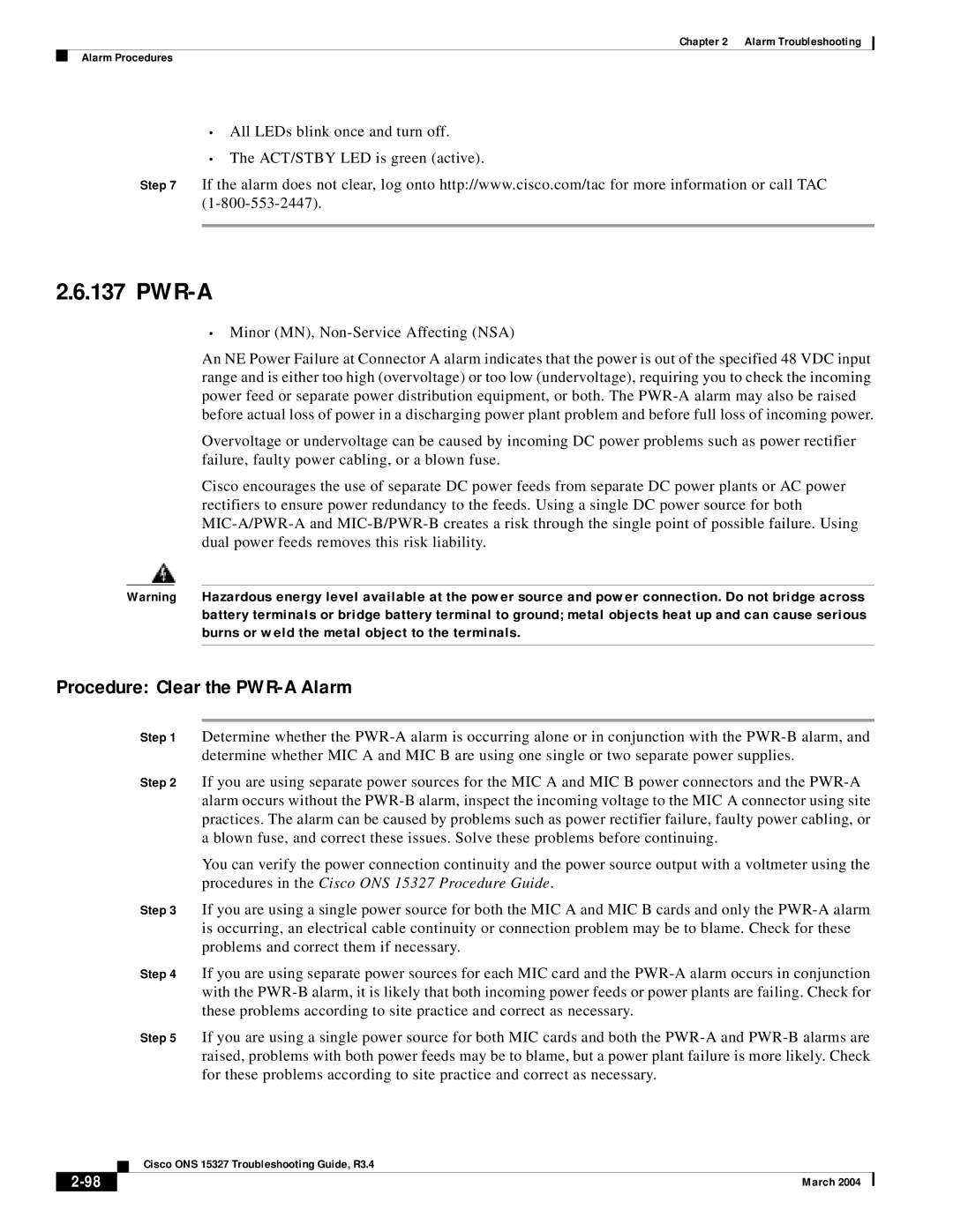 Cisco Systems ONS 15327 manual Pwr-A, Procedure Clear the PWR-A Alarm 