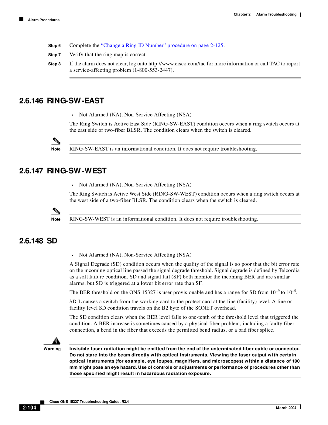 Cisco Systems ONS 15327 manual Ring-Sw-East, Ring-Sw-West, 148 SD, 104 