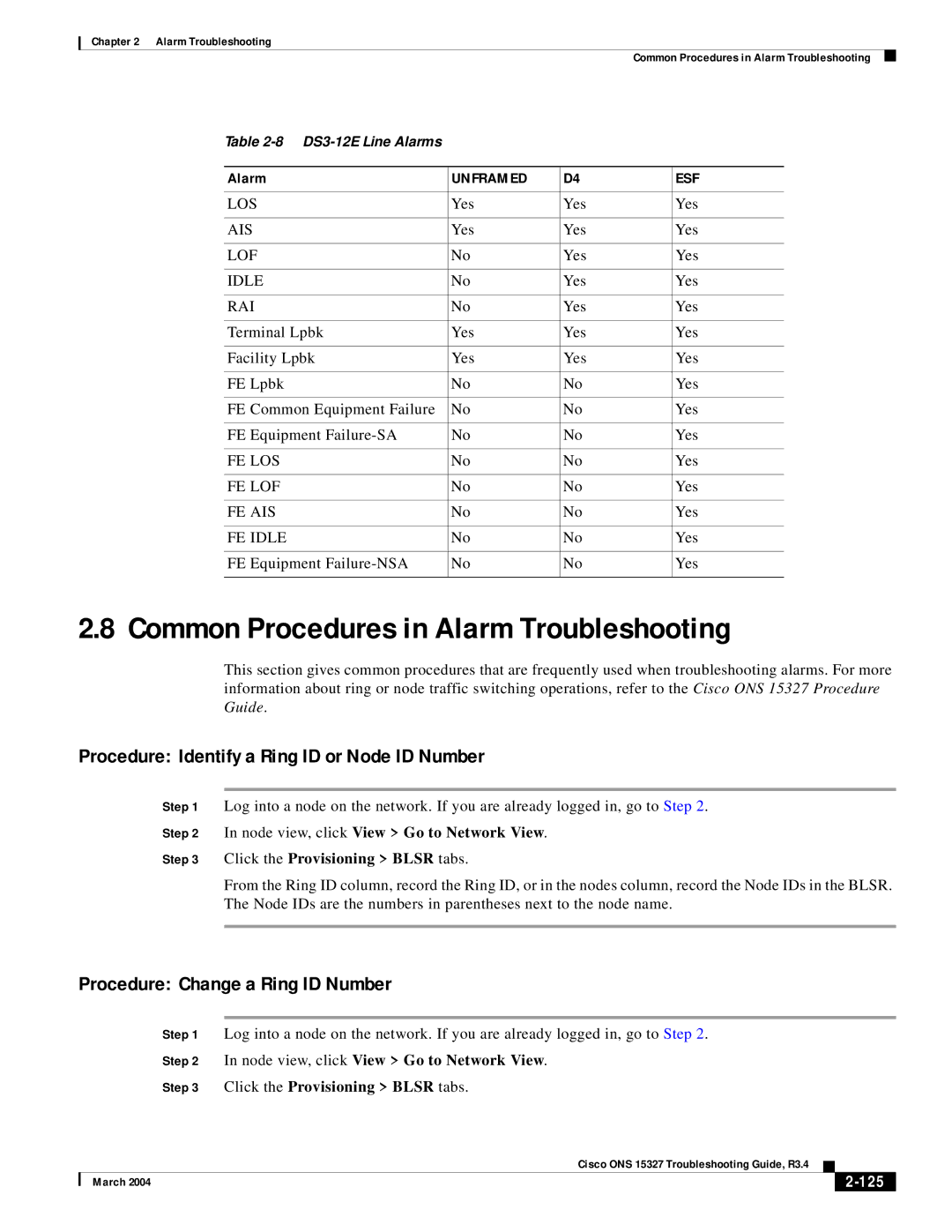 Cisco Systems ONS 15327 Common Procedures in Alarm Troubleshooting, Procedure Identify a Ring ID or Node ID Number, 125 