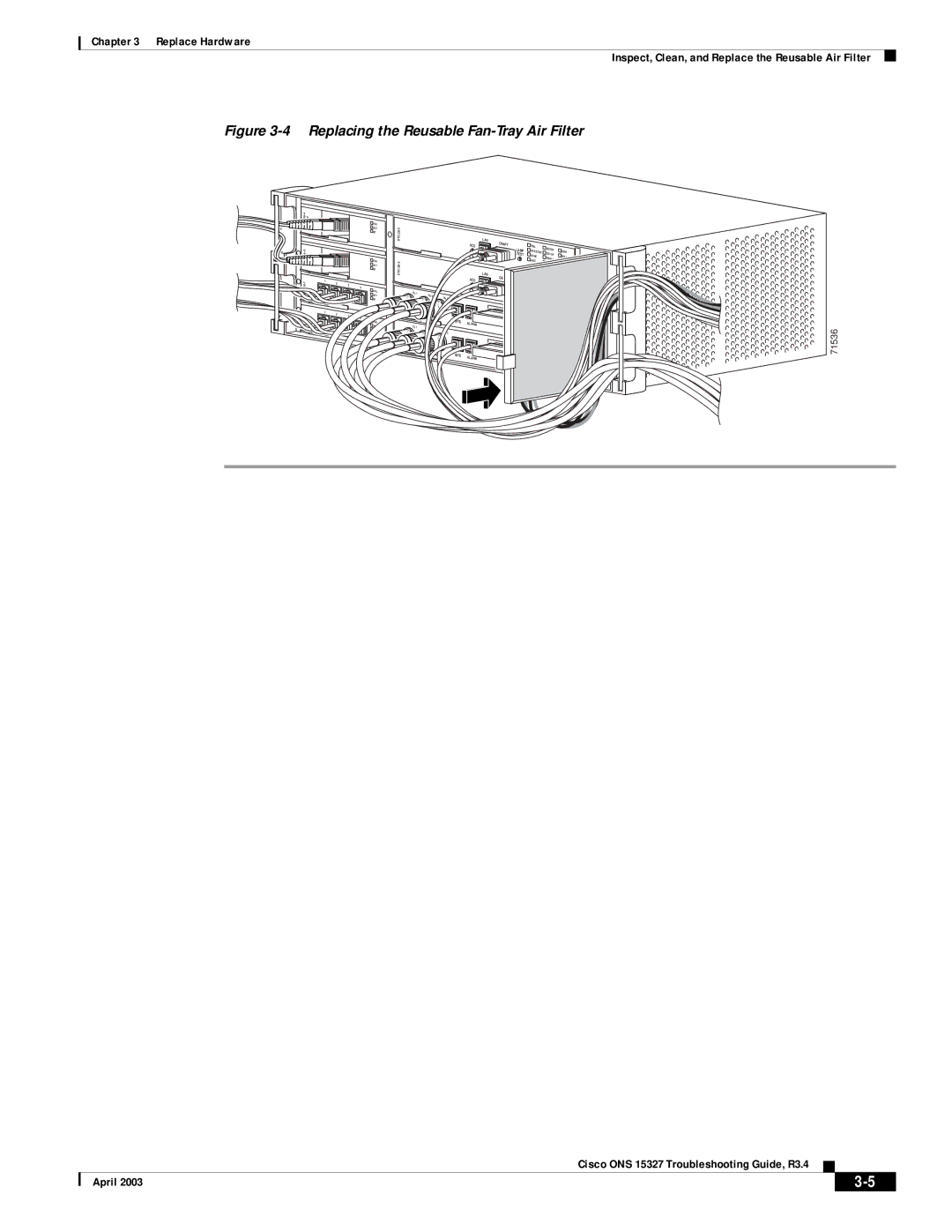 Cisco Systems ONS 15327 manual Replacing the Reusable Fan-Tray Air Filter 