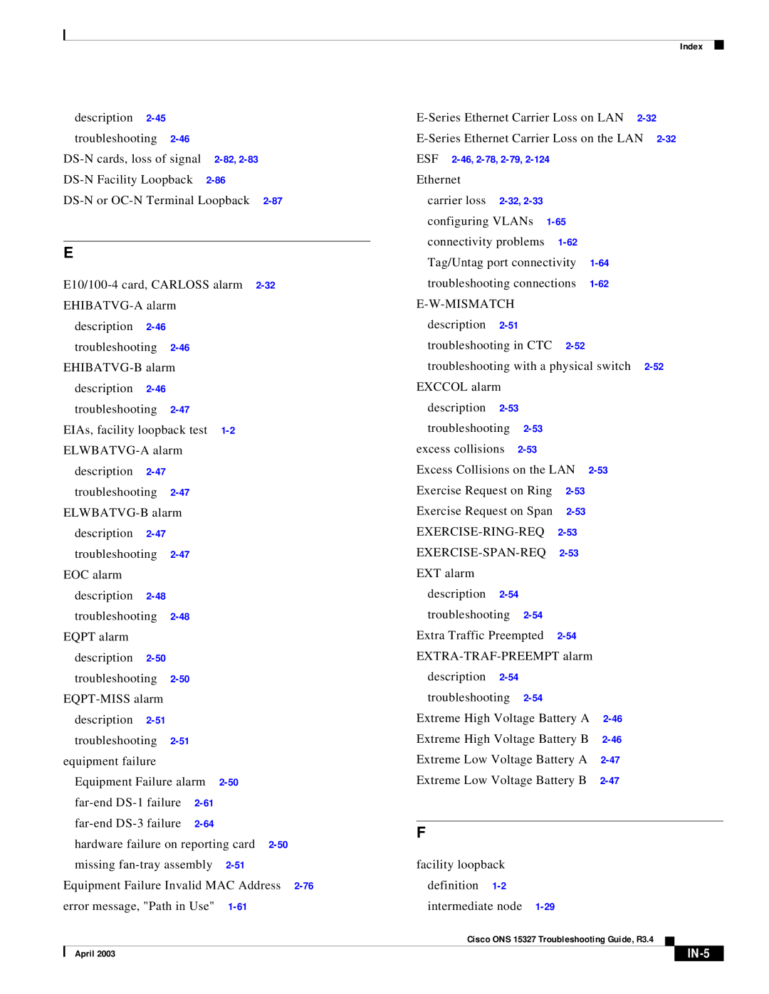 Cisco Systems ONS 15327 manual Mismatch, IN-5 