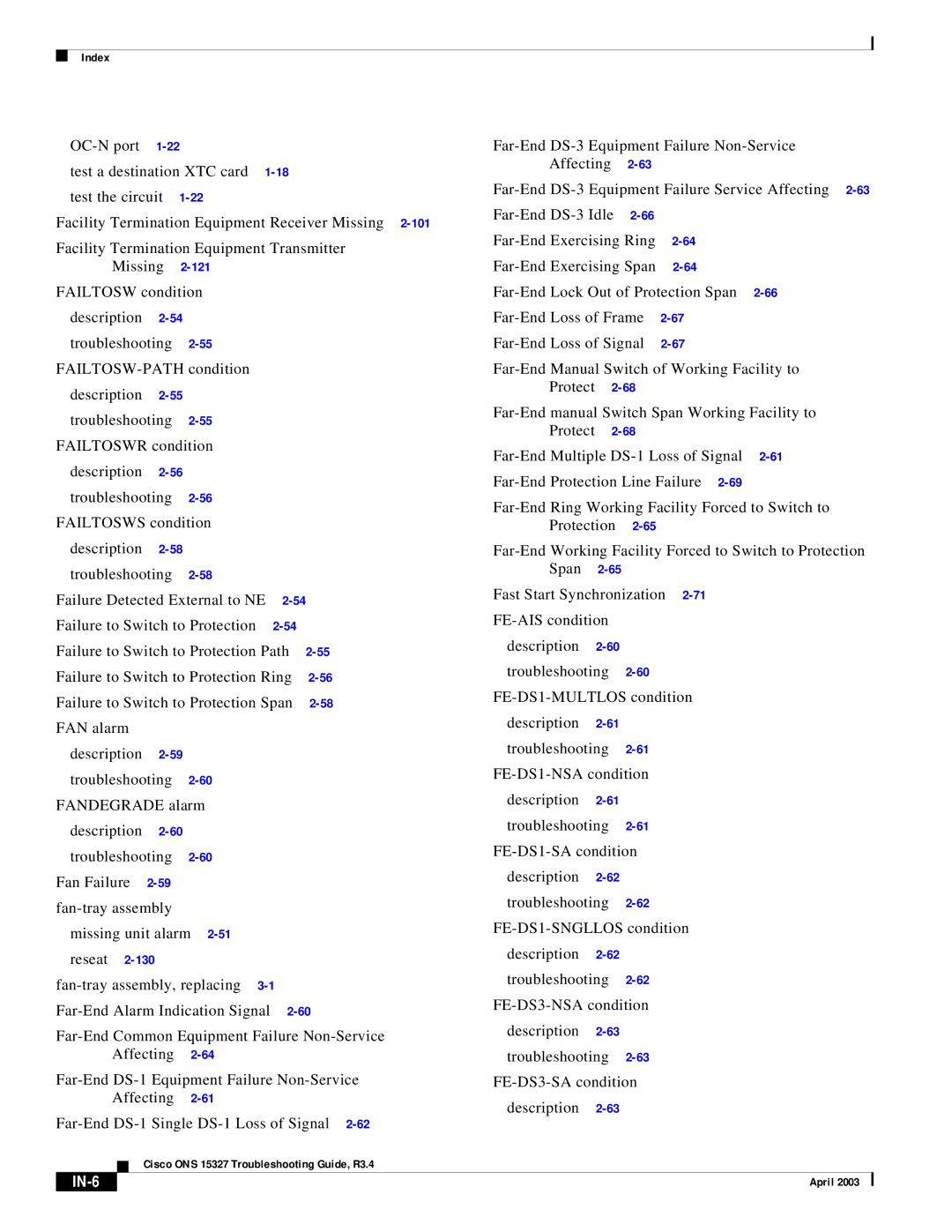 Cisco Systems ONS 15327 manual IN-6 