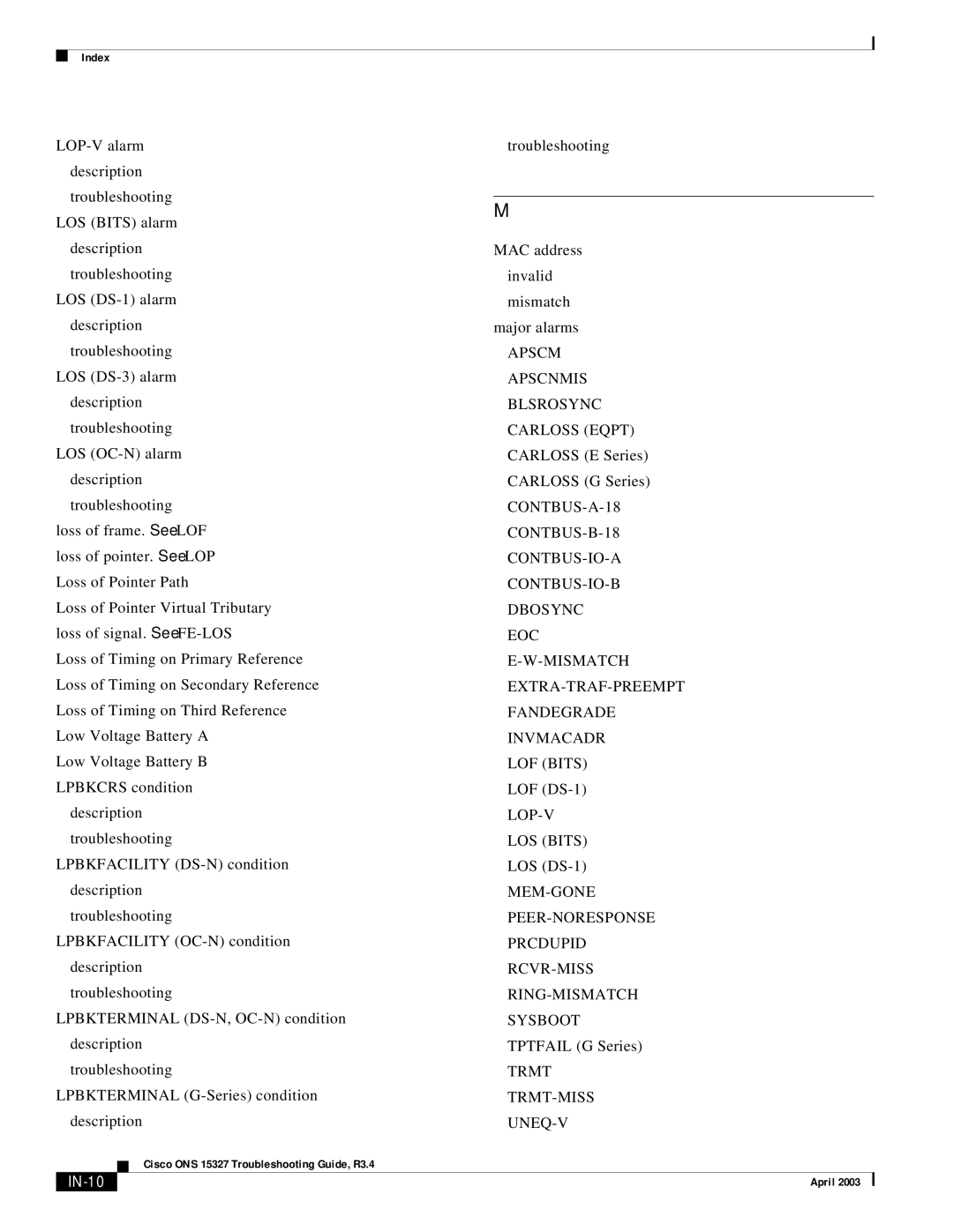 Cisco Systems ONS 15327 manual IN-10 