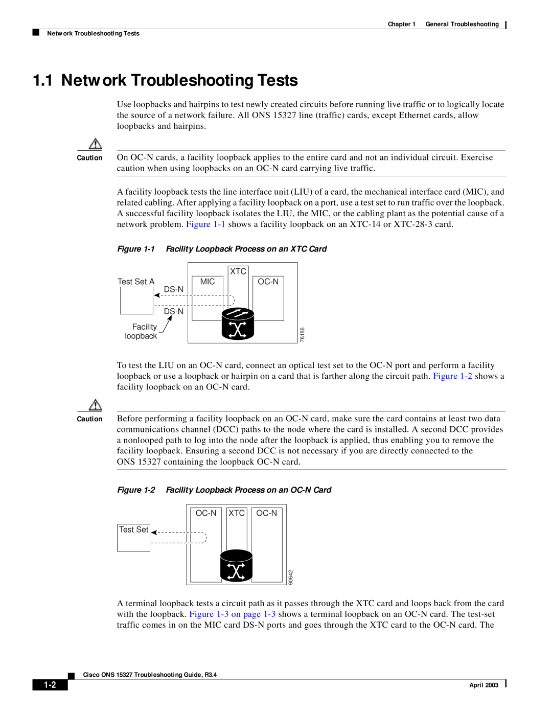 Cisco Systems ONS 15327 manual Network Troubleshooting Tests, Facility Loopback Process on an XTC Card 