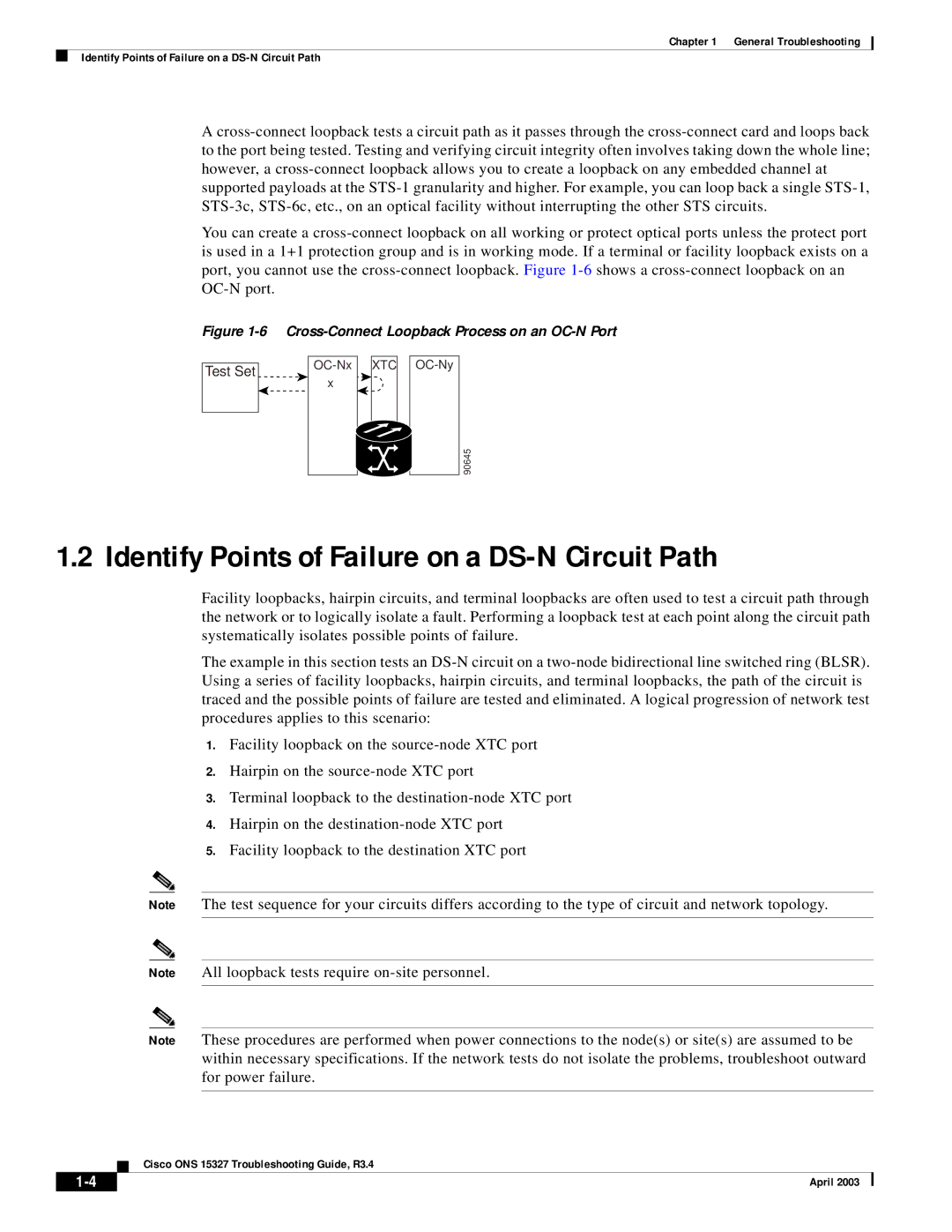 Cisco Systems ONS 15327 Identify Points of Failure on a DS-N Circuit Path, Cross-Connect Loopback Process on an OC-N Port 