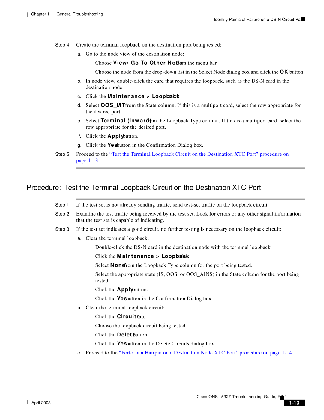 Cisco Systems ONS 15327 manual Click the Maintenance Loopback tabs 