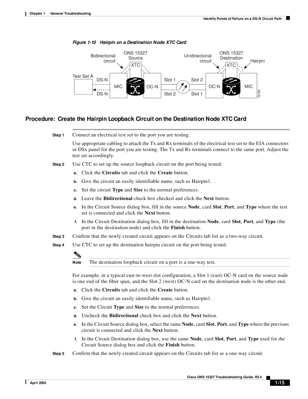 Cisco Systems ONS 15327 manual Hairpin on a Destination Node XTC Card 