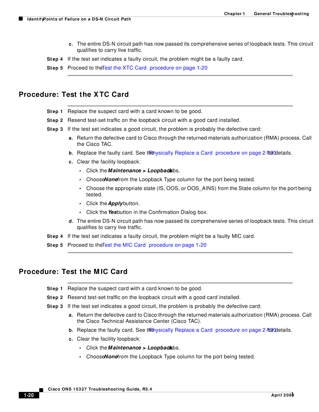 Cisco Systems ONS 15327 manual Procedure Test the XTC Card 