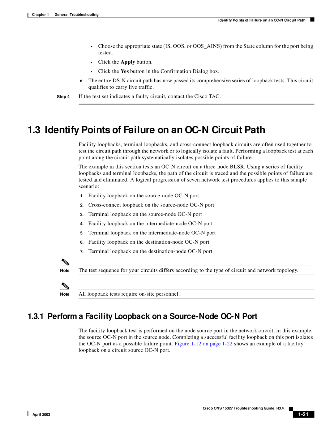 Cisco Systems ONS 15327 manual Identify Points of Failure on an OC-N Circuit Path 