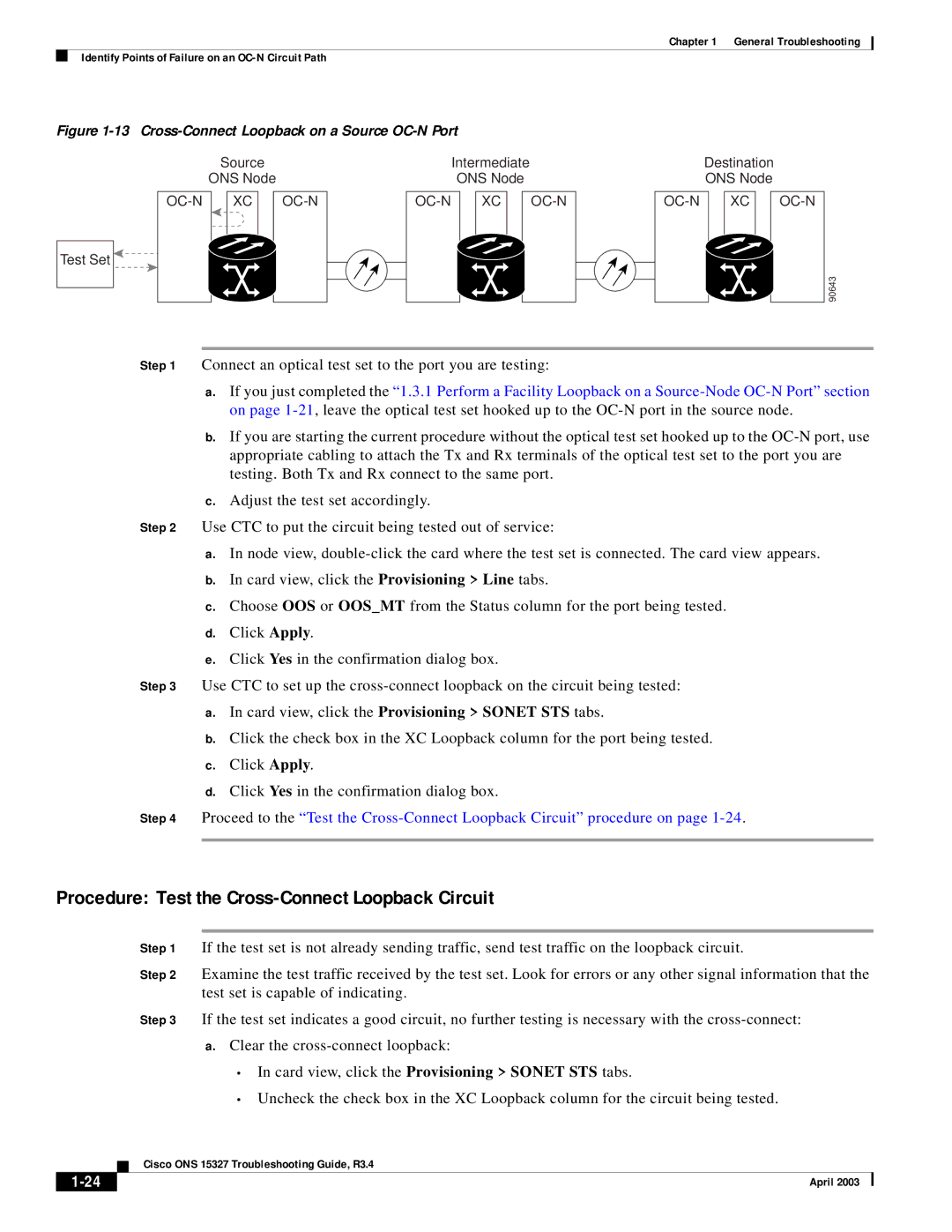 Cisco Systems ONS 15327 Procedure Test the Cross-Connect Loopback Circuit, Cross-Connect Loopback on a Source OC-N Port 