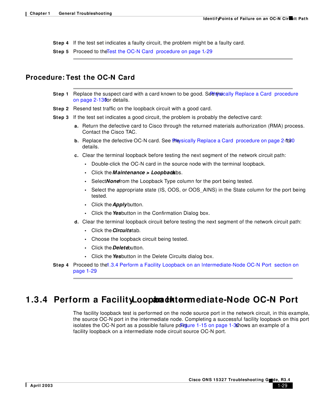 Cisco Systems ONS 15327 manual Procedure Test the OC-N Card 