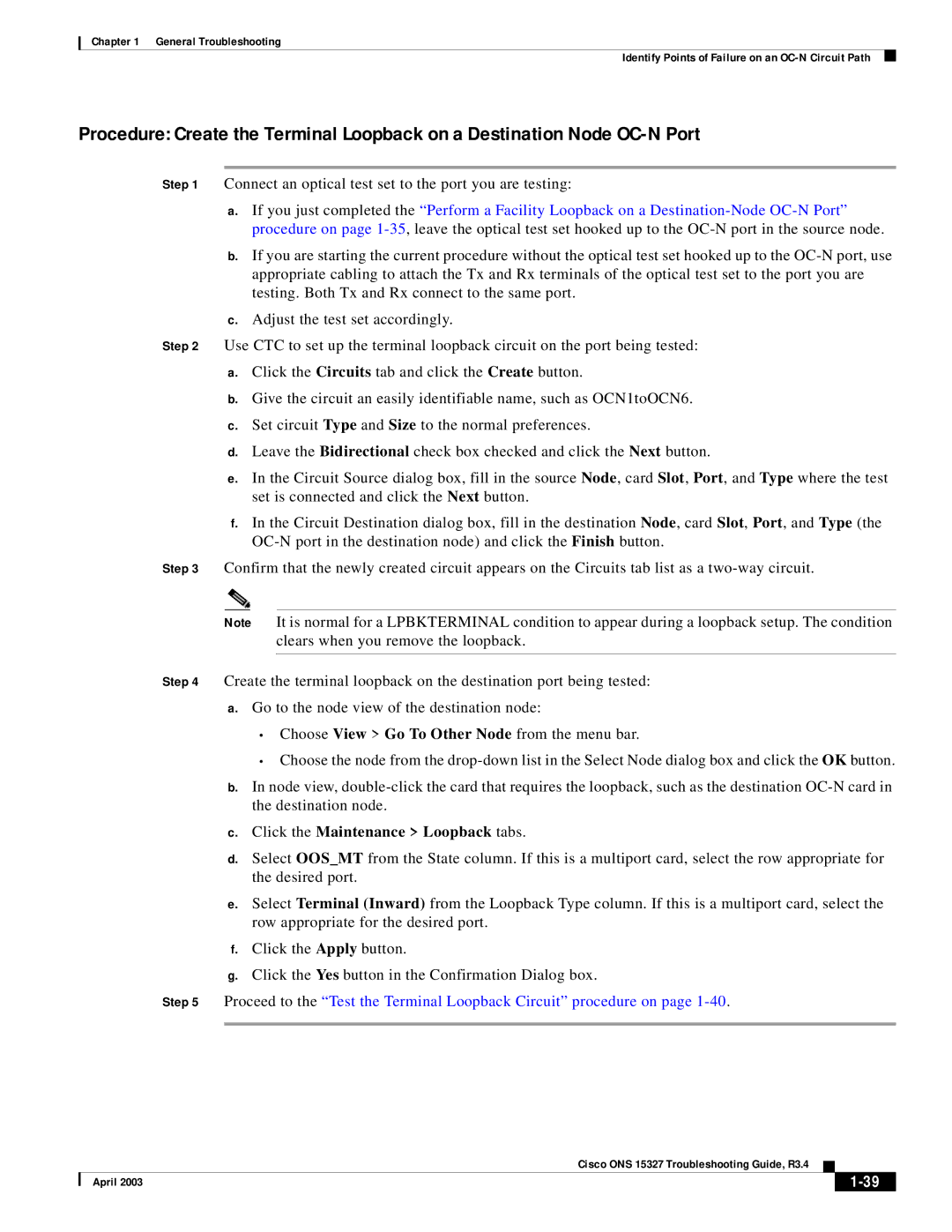 Cisco Systems ONS 15327 manual Connect an optical test set to the port you are testing 