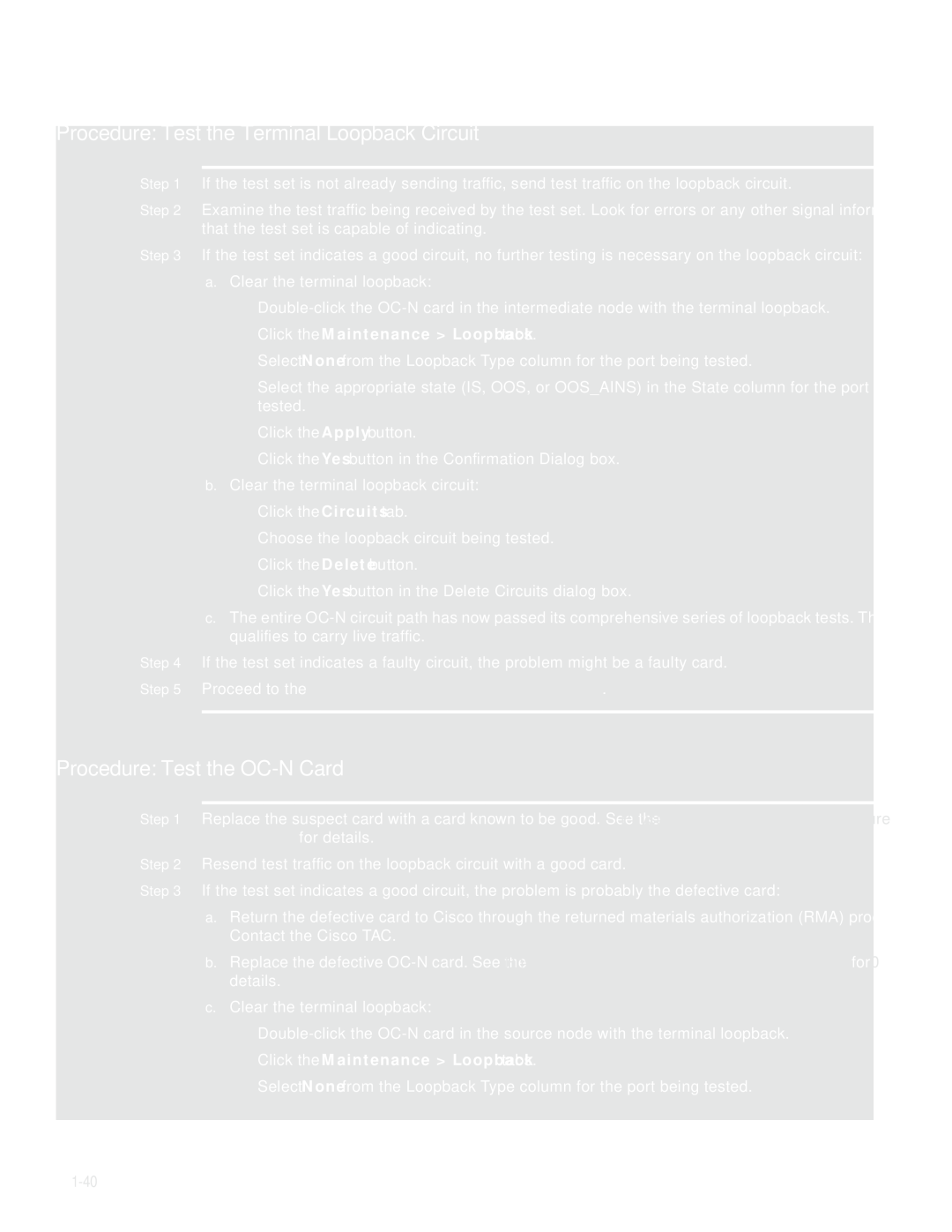 Cisco Systems ONS 15327 manual Procedure Test the Terminal Loopback Circuit 