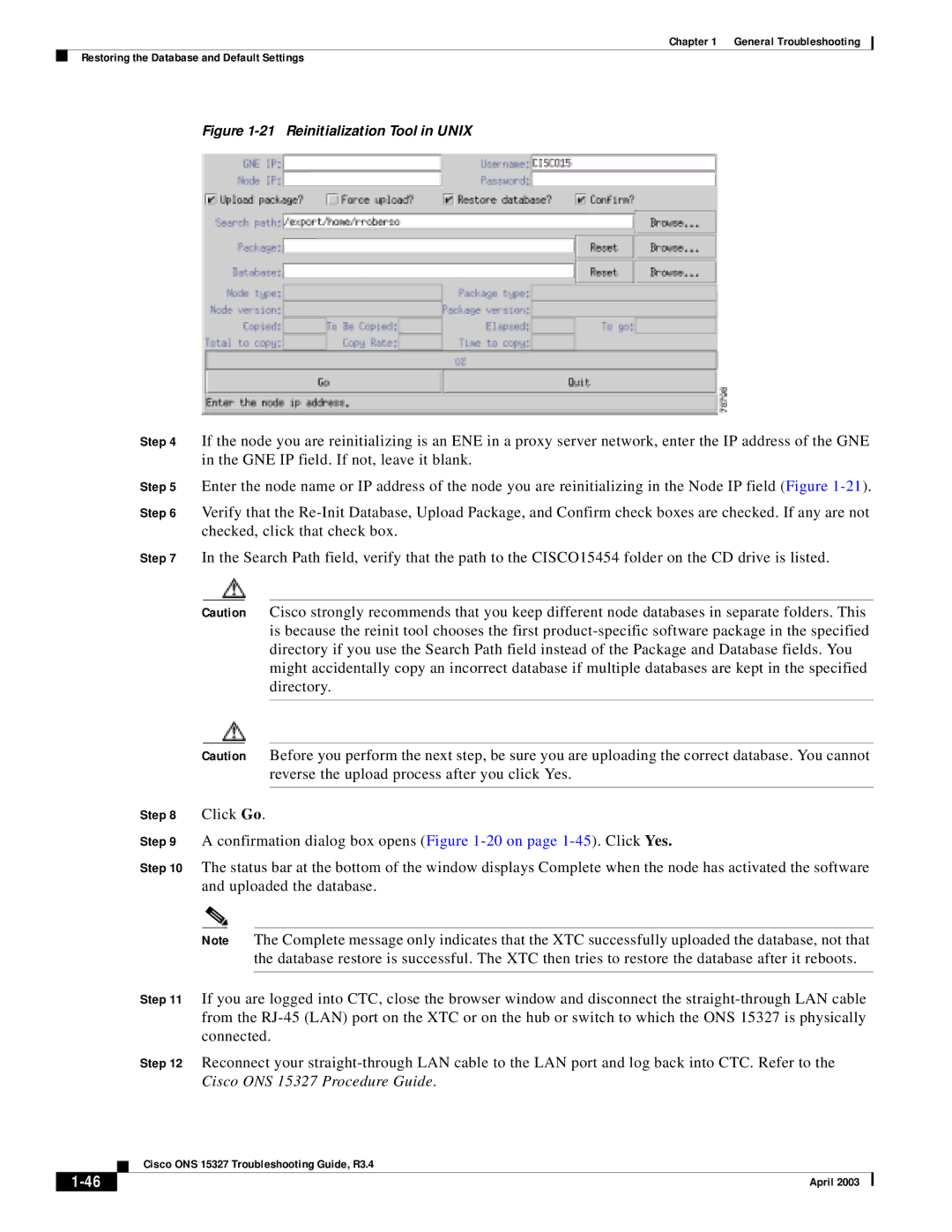 Cisco Systems ONS 15327 manual Reinitialization Tool in Unix 