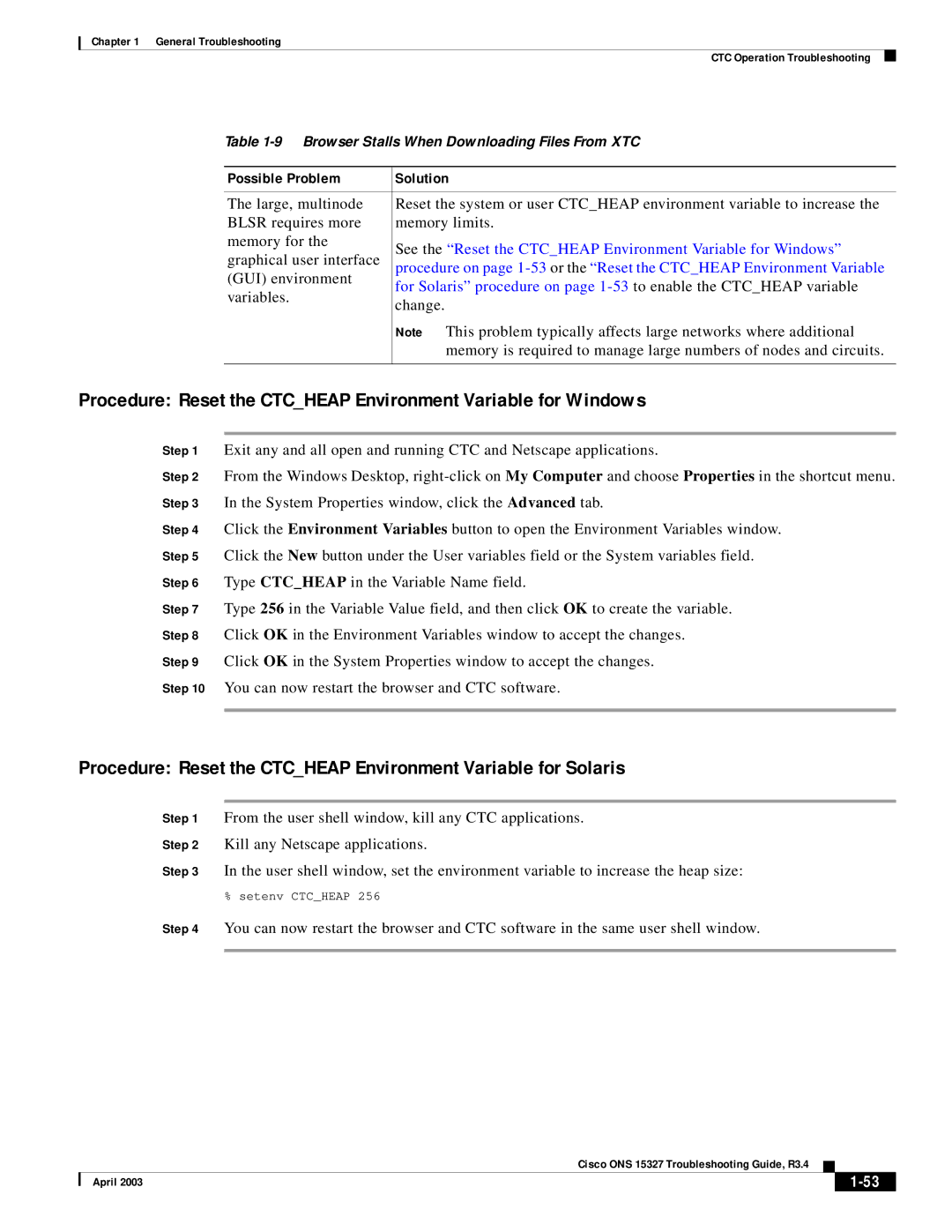 Cisco Systems ONS 15327 manual Procedure Reset the Ctcheap Environment Variable for Windows 