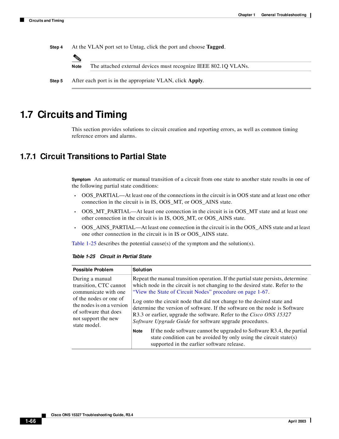 Cisco Systems ONS 15327 manual Circuits and Timing, Circuit Transitions to Partial State 