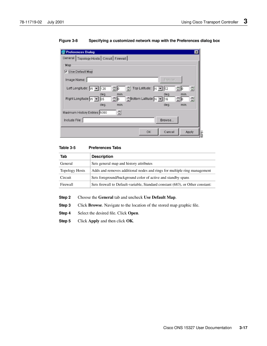 Cisco Systems ONS 15327 manual Preferences Tabs, Tab Description 