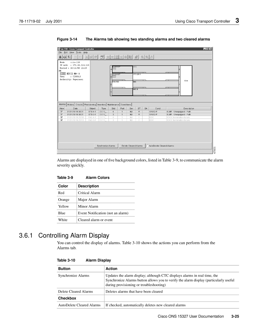 Cisco Systems ONS 15327 manual Controlling Alarm Display 