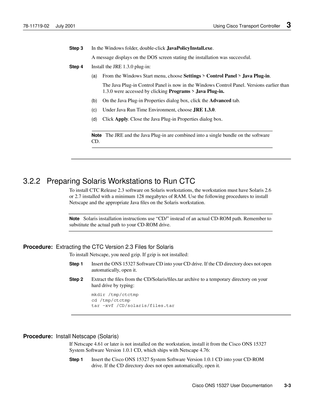 Cisco Systems ONS 15327 manual Preparing Solaris Workstations to Run CTC, Procedure Install Netscape Solaris 