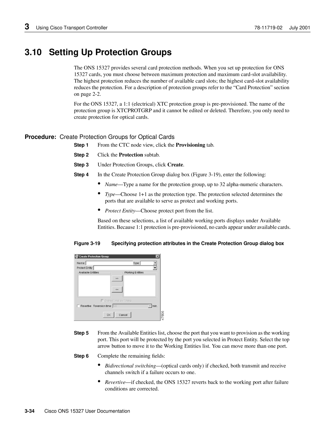 Cisco Systems ONS 15327 manual Setting Up Protection Groups, Procedure Create Protection Groups for Optical Cards 