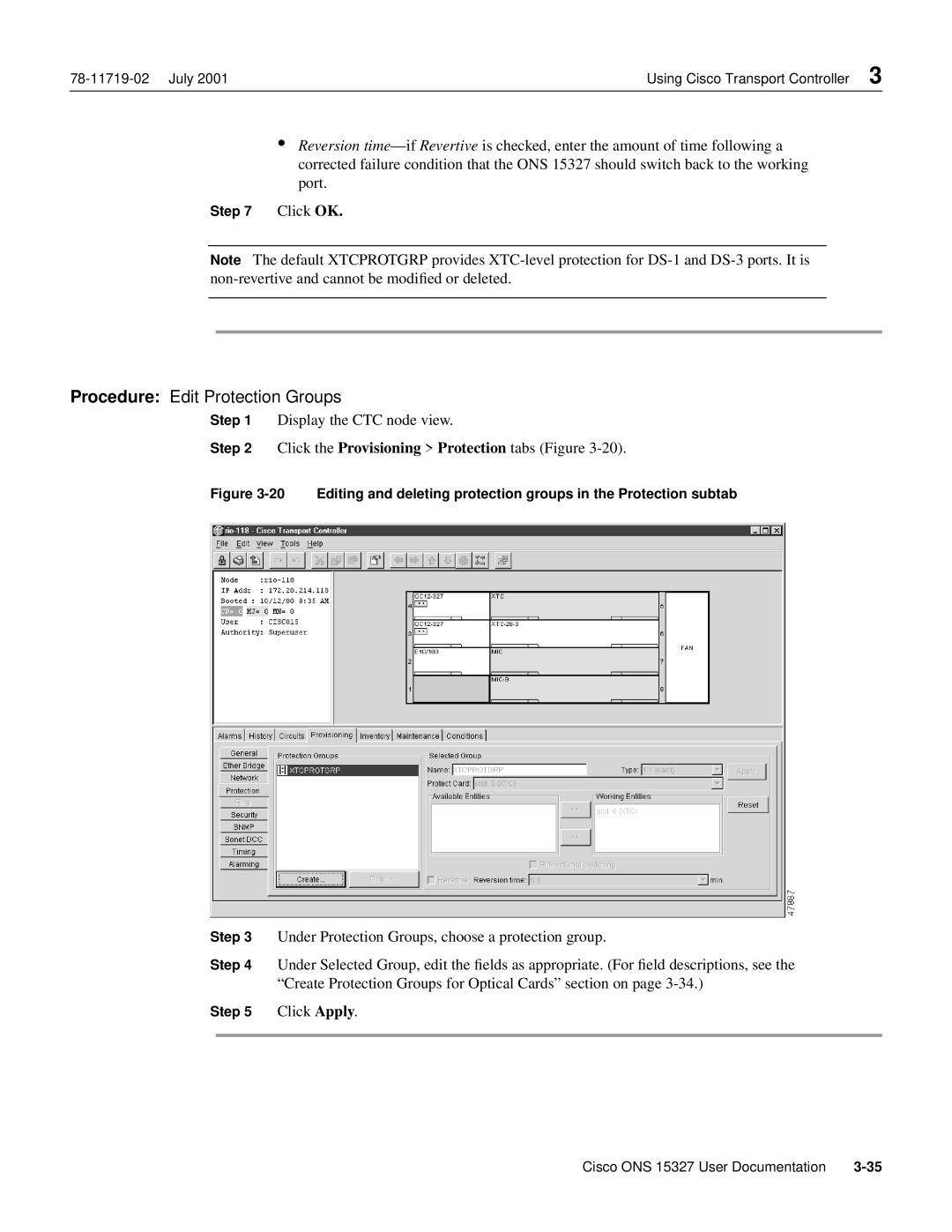 Cisco Systems ONS 15327 manual Procedure Edit Protection Groups, Click OK 