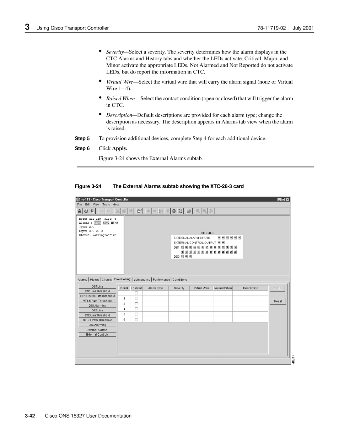 Cisco Systems ONS 15327 manual 24shows the External Alarms subtab 