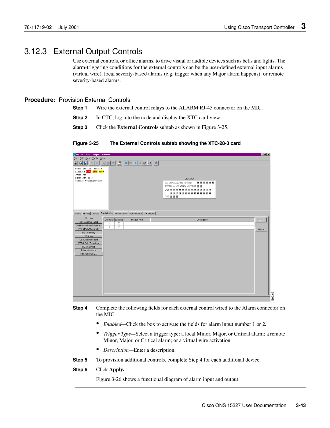 Cisco Systems ONS 15327 manual External Output Controls, Procedure Provision External Controls 