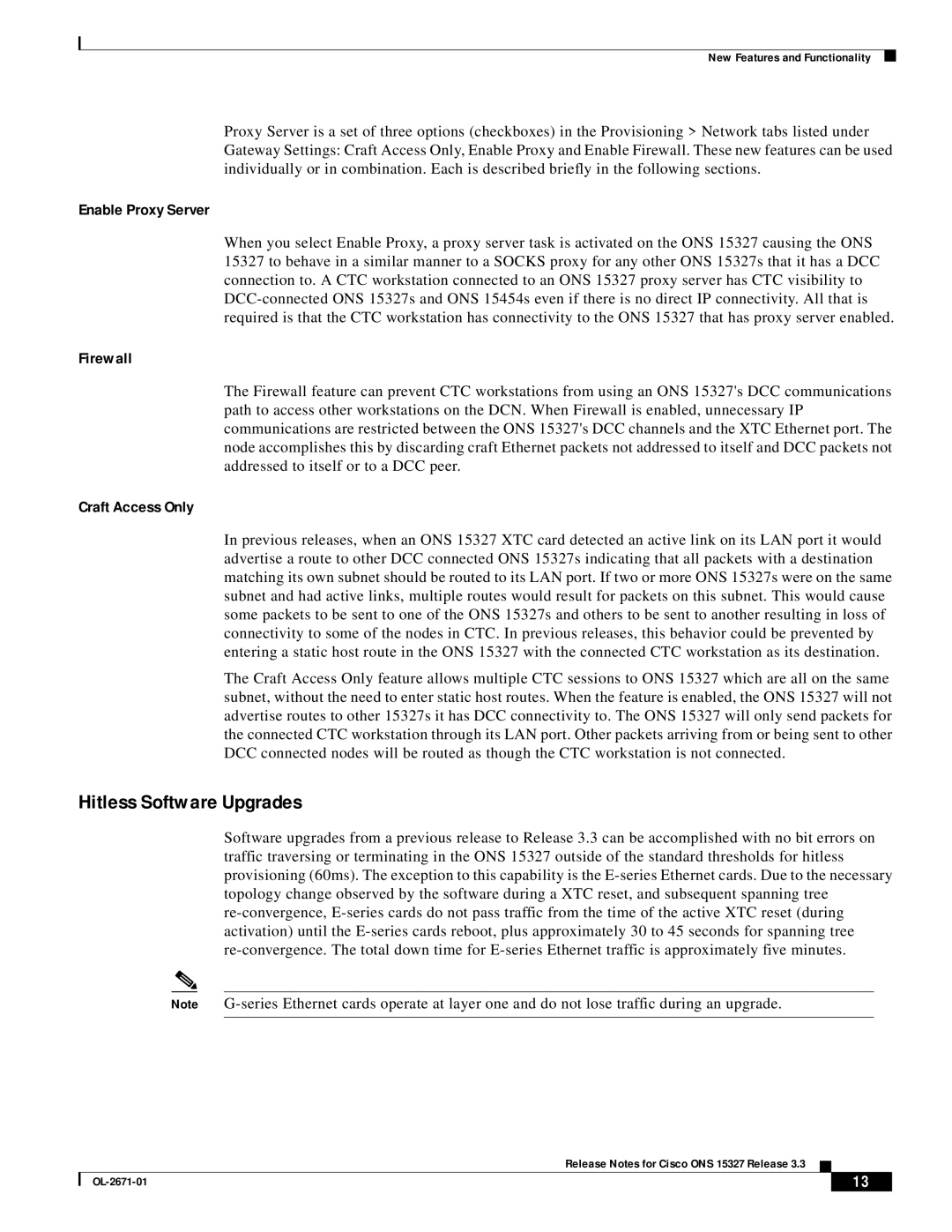 Cisco Systems ONS 15327 manual Hitless Software Upgrades, Enable Proxy Server 