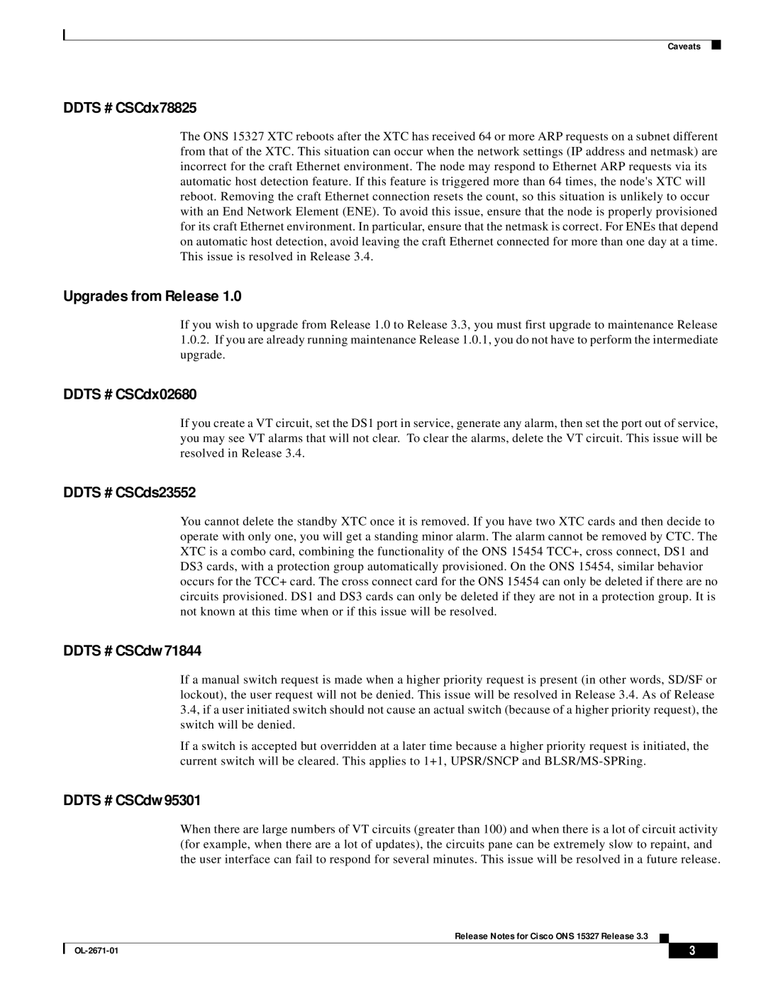 Cisco Systems ONS 15327 Ddts # CSCdx78825, Upgrades from Release, Ddts # CSCdx02680, Ddts # CSCds23552, Ddts # CSCdw71844 