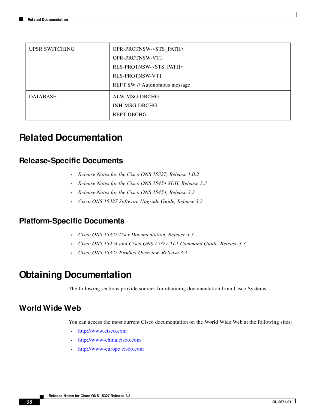 Cisco Systems ONS 15327 manual Related Documentation, Obtaining Documentation, Release-Specific Documents, World Wide Web 