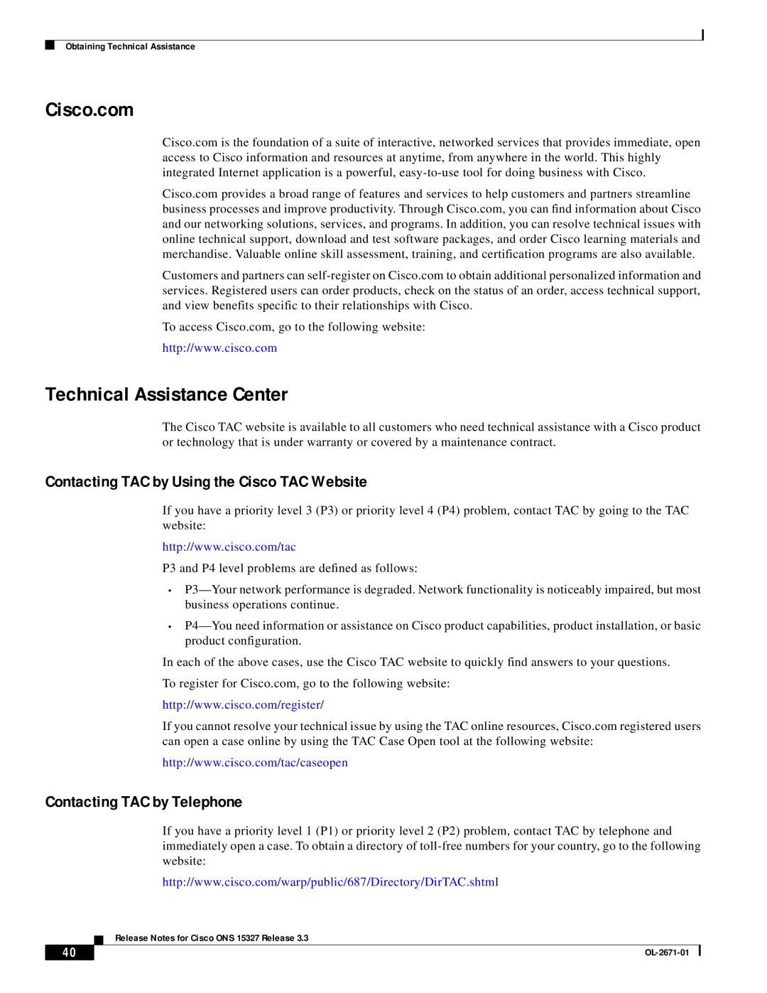 Cisco Systems ONS 15327 manual Cisco.com, Technical Assistance Center, Contacting TAC by Using the Cisco TAC Website 