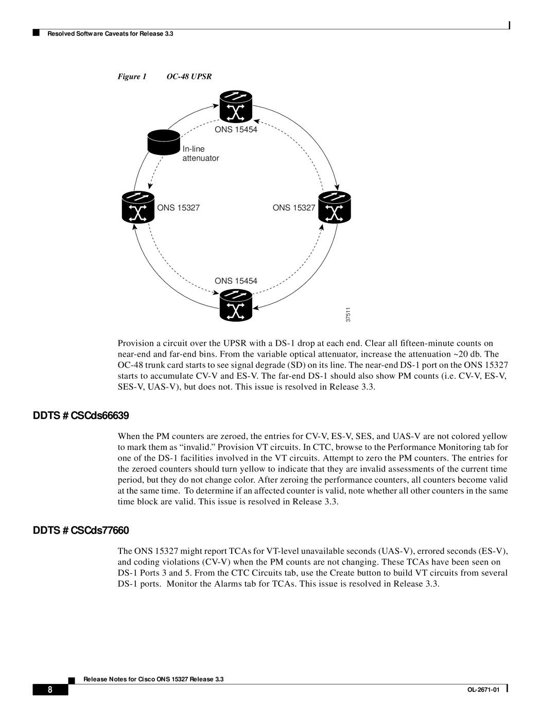 Cisco Systems ONS 15327 manual Ddts # CSCds66639, Ddts # CSCds77660 