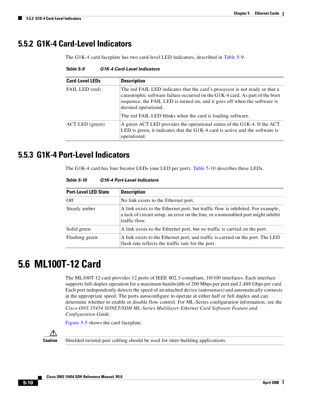 Cisco Systems ONS 15454 SDH specifications ML100T-12 Card, 2 G1K-4 Card-Level Indicators, 3 G1K-4 Port-Level Indicators 