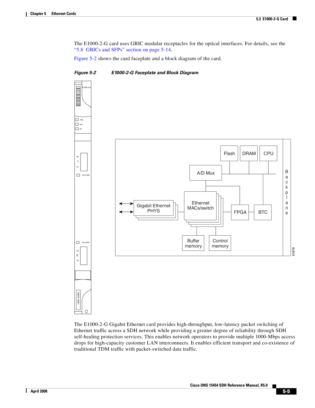 Cisco Systems ONS 15454 SDH specifications 2shows the card faceplate and a block diagram of the card 