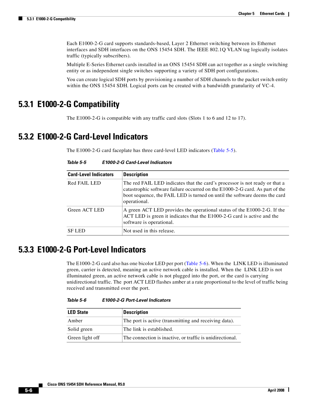 Cisco Systems ONS 15454 SDH specifications 1 E1000-2-G Compatibility, 2 E1000-2-G Card-Level Indicators 