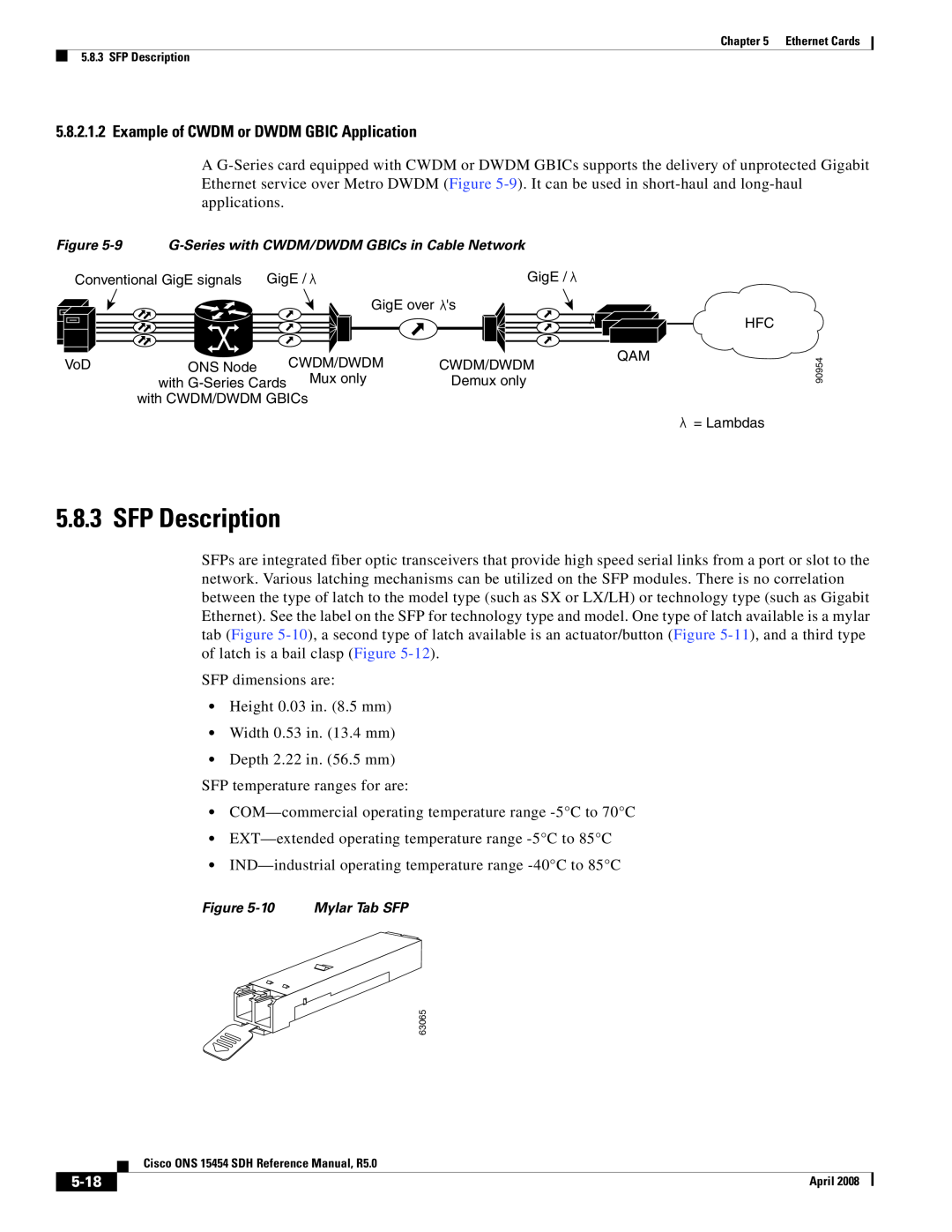 Cisco Systems ONS 15454 SDH specifications SFP Description, 5-18 
